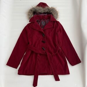 Dollhouse Red Trench Coat with Faux Fur Hood